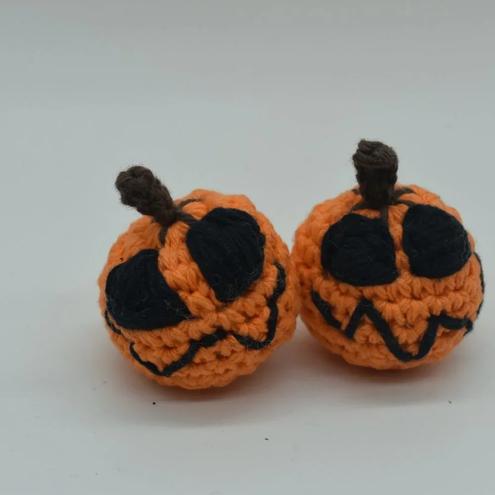Handcrafted Crochet Catnip Jack O lantern Pumpkins Cat Toys Set of Two
